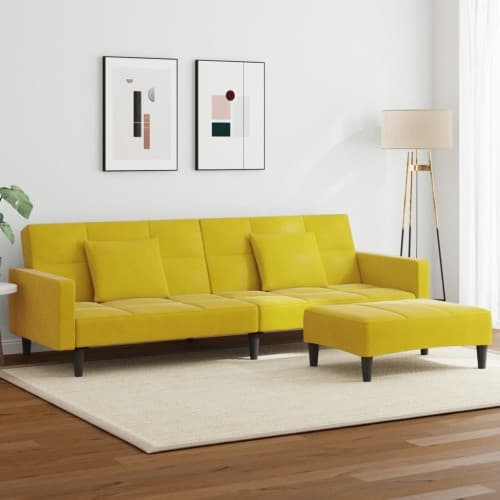 Bäddsoffa 2-sits med fotpall gul sammet