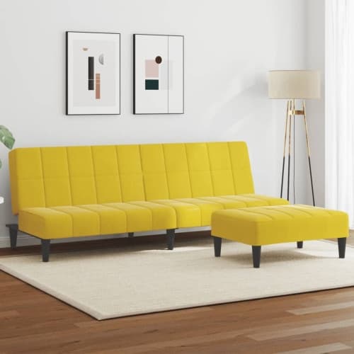 Bäddsoffa 2-sits med fotpall gul sammet