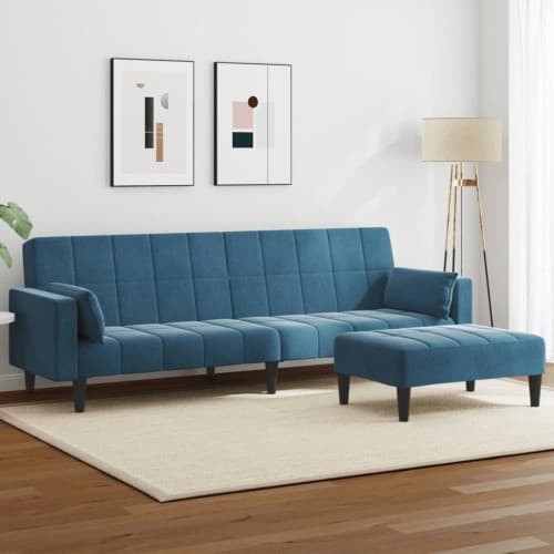 Bäddsoffa 2-sits med fotpall blå sammet