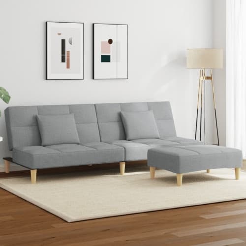 Bäddsoffa 2-sits med fotpall ljusgrå tyg
