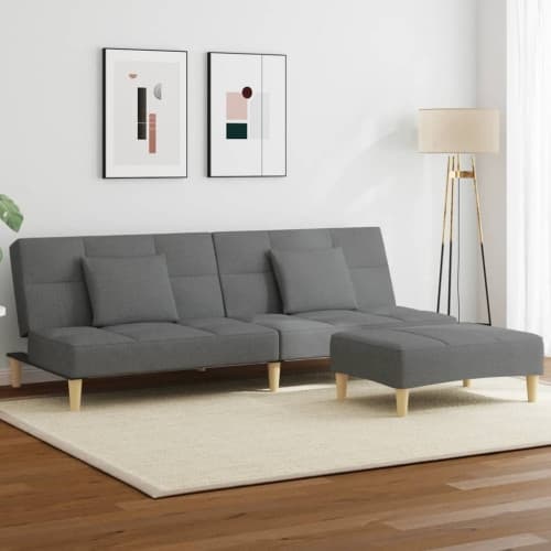 Bäddsoffa 2-sits med fotpall mörkgrå tyg