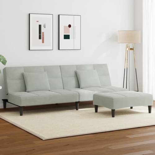 Bäddsoffa 2-sits med fotpall ljusgrå sammet