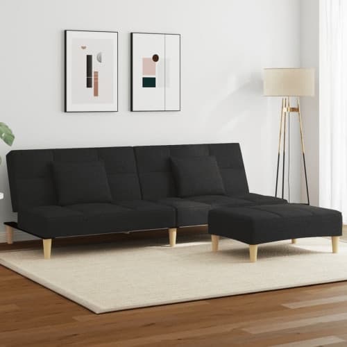 Bäddsoffa 2-sits med fotpall svart tyg