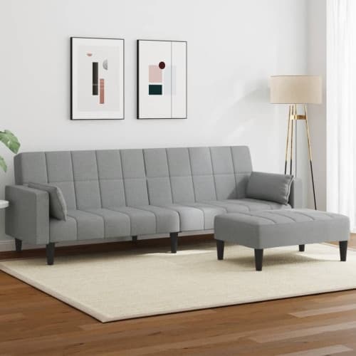 Bäddsoffa 2-sits med fotpall ljusgrå tyg