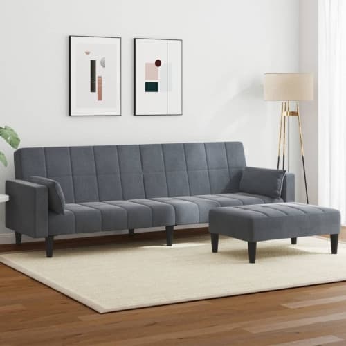 Bäddsoffa 2-sits med fotpall mörkgrå sammet