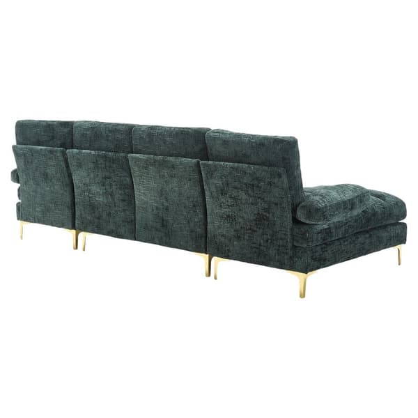 Moderne U-formet chenillesofa med dobbelte hvilestole, stor hjørnesofa til stue, soveværelse, kontor, lejlighed eller villa – Emerald Green