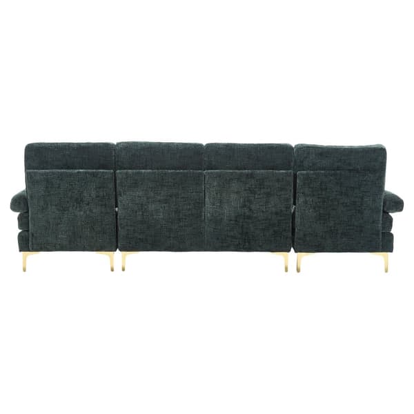 Moderne U-formet chenillesofa med dobbelte hvilestole, stor hjørnesofa til stue, soveværelse, kontor, lejlighed eller villa – Emerald Green