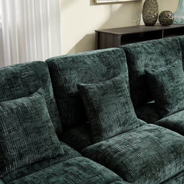 Moderne U-formet chenillesofa med dobbelte hvilestole, stor hjørnesofa til stue, soveværelse, kontor, lejlighed eller villa – Emerald Green