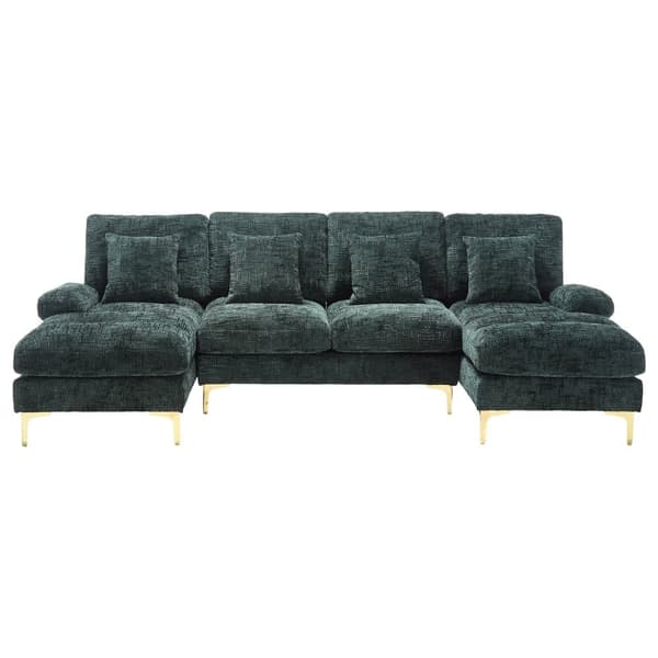 Moderne U-formet chenillesofa med dobbelte hvilestole, stor hjørnesofa til stue, soveværelse, kontor, lejlighed eller villa – Emerald Green