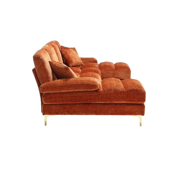 Stor U-formet sofa i orange chenille med dobbelte liggepositioner – Moderne sektionssofa til stue, soveværelse, kontor eller villa
