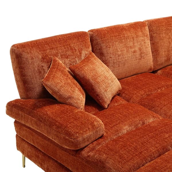 Stor U-formet sofa i orange chenille med dobbelte liggepositioner – Moderne sektionssofa til stue, soveværelse, kontor eller villa