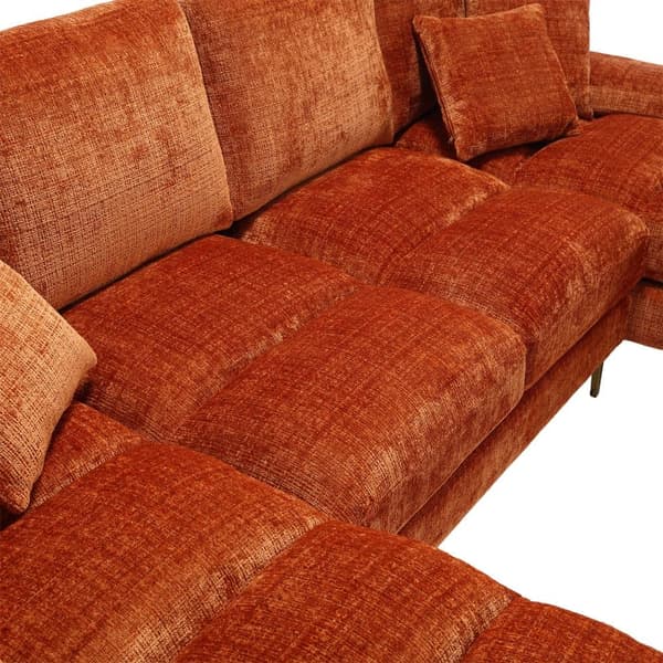 Stor U-formet sofa i orange chenille med dobbelte liggepositioner – Moderne sektionssofa til stue, soveværelse, kontor eller villa