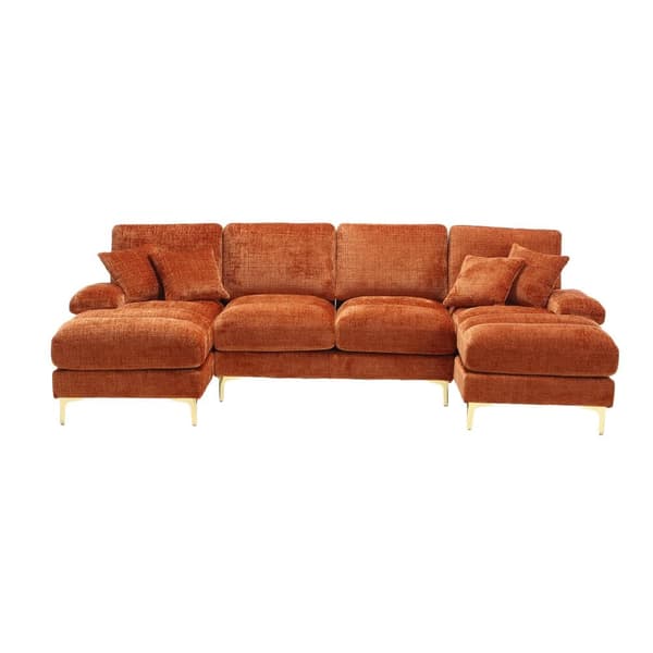 Stor U-formet sofa i orange chenille med dobbelte liggepositioner – Moderne sektionssofa til stue, soveværelse, kontor eller villa