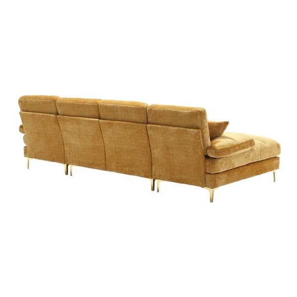 Modern U-format soffa i chenille med dubbla vilstolar, stor hörnsoffa för vardagsrum, sovrum, kontor, lägenhet eller villa – Gul