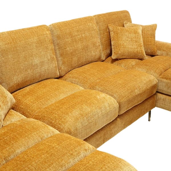 Modern U-format soffa i chenille med dubbla vilstolar, stor hörnsoffa för vardagsrum, sovrum, kontor, lägenhet eller villa – Gul