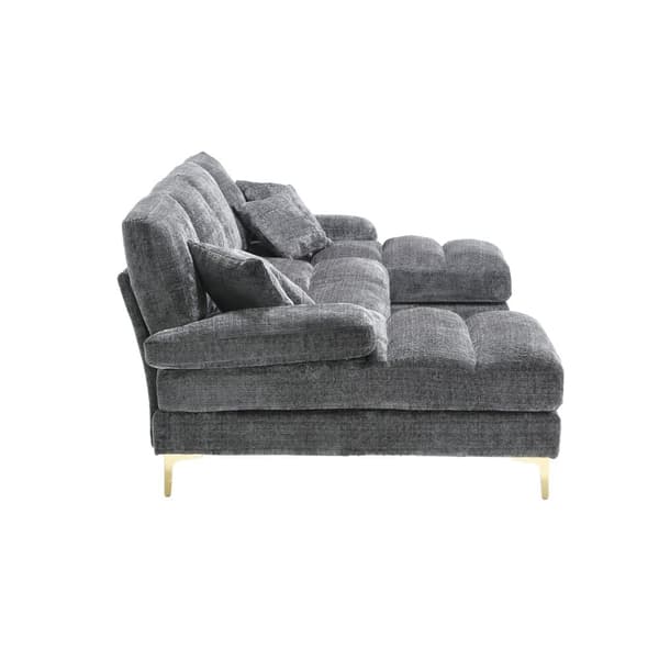 Moderne U-formet chenillesofa med dobbelte hvilestole, stor hjørnesofa til stue, soveværelse, kontor, lejlighed eller villa – Grå