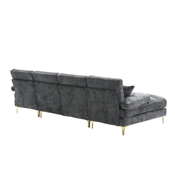 Moderne U-formet chenillesofa med dobbelte hvilestole, stor hjørnesofa til stue, soveværelse, kontor, lejlighed eller villa – Grå