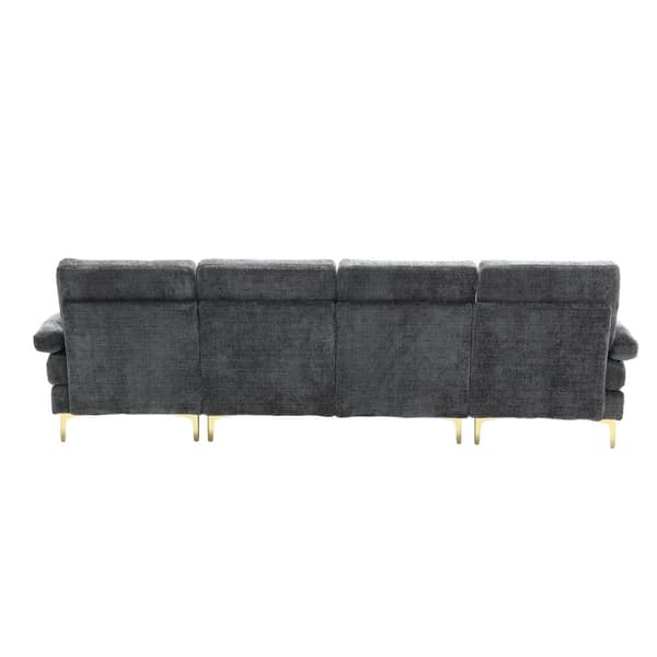 Moderne U-formet chenillesofa med dobbelte hvilestole, stor hjørnesofa til stue, soveværelse, kontor, lejlighed eller villa – Grå