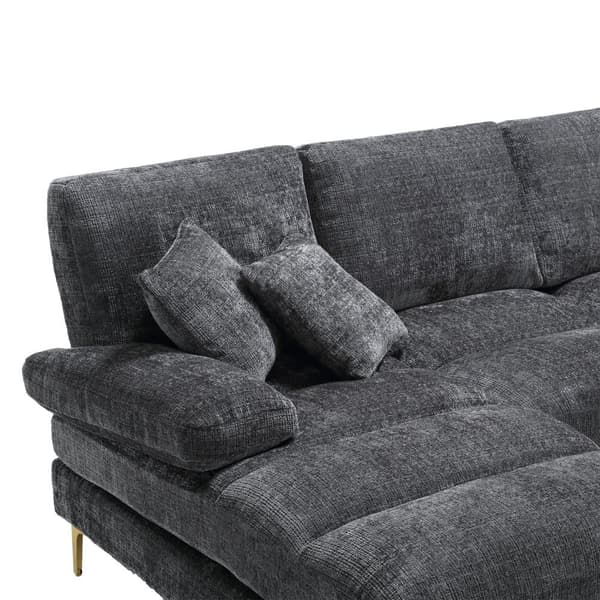 Moderne U-formet chenillesofa med dobbelte hvilestole, stor hjørnesofa til stue, soveværelse, kontor, lejlighed eller villa – Grå