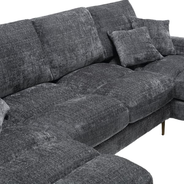 Moderne U-formet chenillesofa med dobbelte hvilestole, stor hjørnesofa til stue, soveværelse, kontor, lejlighed eller villa – Grå