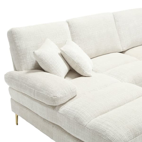 Modern U-format soffa i chenille med dubbla vilstolar, stor hörnsoffa för vardagsrum, sovrum, kontor, lägenhet eller villa – Beige