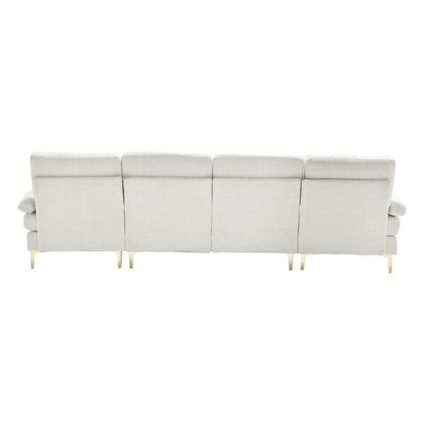Modern U-format soffa i chenille med dubbla vilstolar, stor hörnsoffa för vardagsrum, sovrum, kontor, lägenhet eller villa – Beige