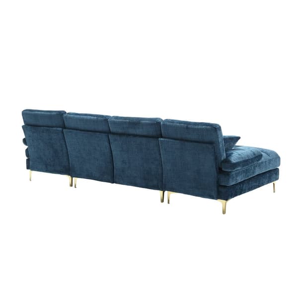 Moderne U-formet chenillesofa med dobbelte hvilestole, stor hjørnesofa til stue, soveværelse, kontor, lejlighed eller villa – Blå