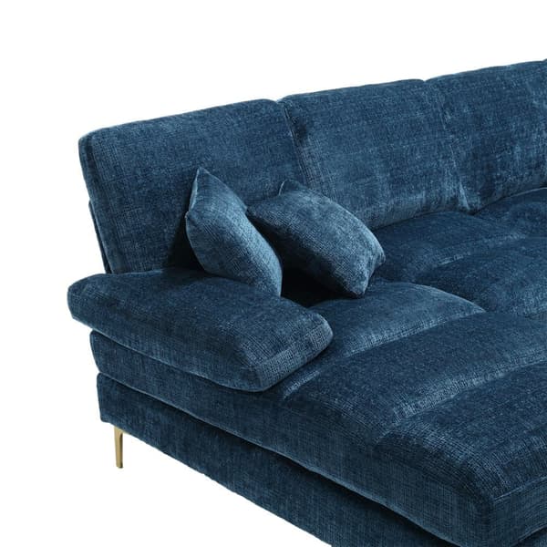 Moderne U-formet chenillesofa med dobbelte hvilestole, stor hjørnesofa til stue, soveværelse, kontor, lejlighed eller villa – Blå
