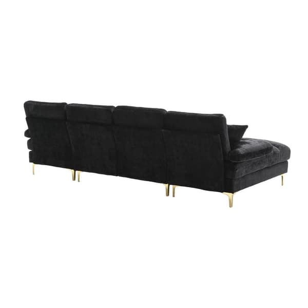 Modern U-format soffa i chenille med dubbla vilstolar, stor hörnsoffa för vardagsrum, sovrum, kontor, lägenhet eller villa – Svart