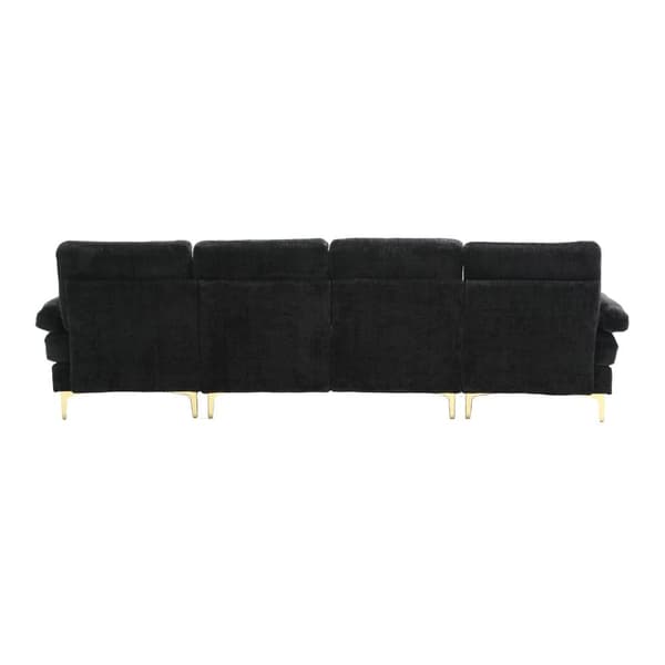Modern U-format soffa i chenille med dubbla vilstolar, stor hörnsoffa för vardagsrum, sovrum, kontor, lägenhet eller villa – Svart