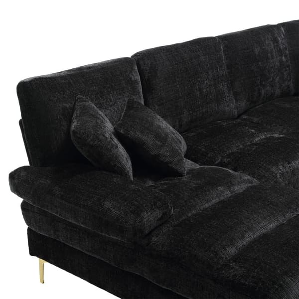 Modern U-format soffa i chenille med dubbla vilstolar, stor hörnsoffa för vardagsrum, sovrum, kontor, lägenhet eller villa – Svart