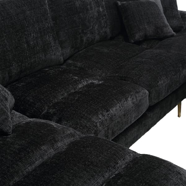 Modern U-format soffa i chenille med dubbla vilstolar, stor hörnsoffa för vardagsrum, sovrum, kontor, lägenhet eller villa – Svart