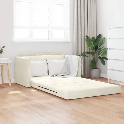 Golvsoffa Bed 2-i-1 Kräm 124x204x61 cm Sammet
