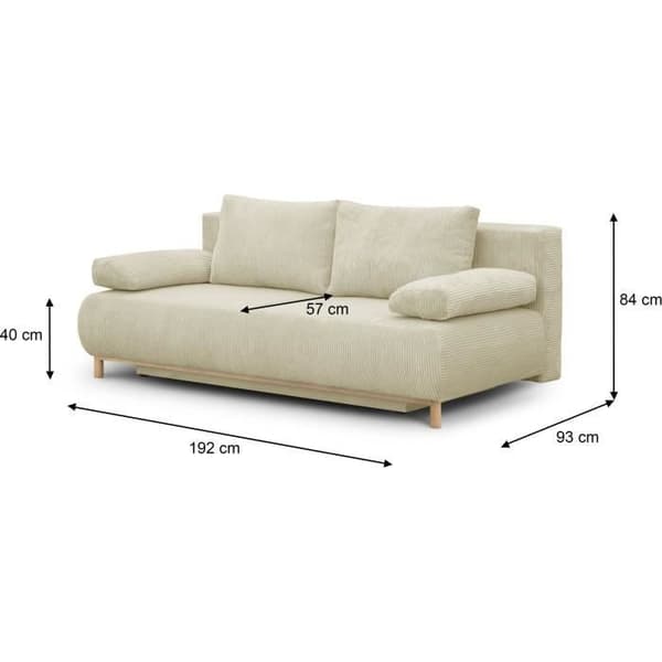 MIKA 3-sits cabriolet bänk - Beige manchester - Förvaringslåda - L 192 x H 84 x D 93 cm