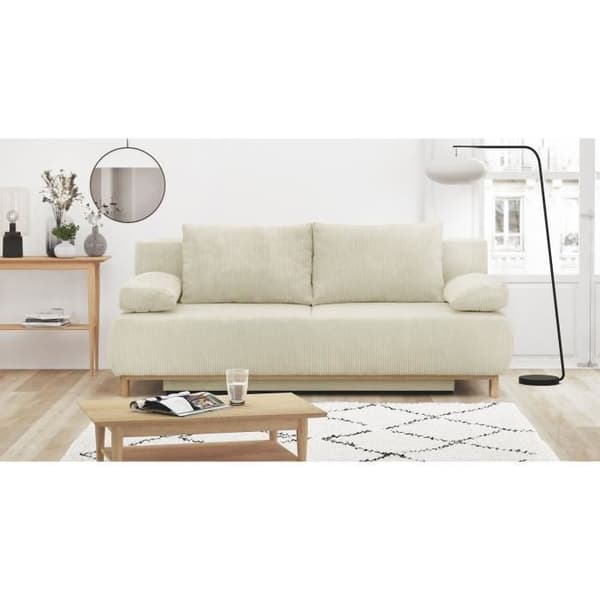 MIKA 3-sits cabriolet bänk - Beige manchester - Förvaringslåda - L 192 x H 84 x D 93 cm
