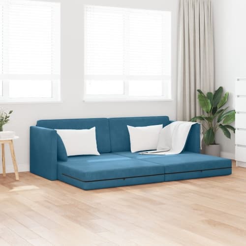 Golvsoffa-säng 2-i-1 Blå 213x144x60 cm Sammet