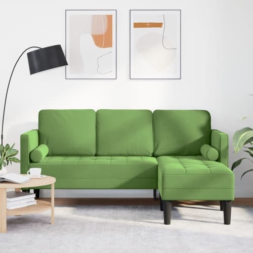 3-sitssoffa med chaise longue L-formad ljusgrön 160 cm sammet