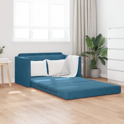 Golvsoffa Säng 2-i-1 Blå 124x204x61 cm Sammet