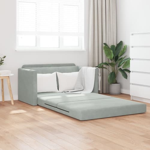 Golvsängsoffa 2-i-1 Ljusgrå 124x204x61 cm Sammet