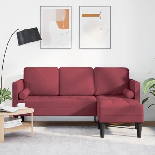3-sits L-formad soffa vinröd 160 cm tyg