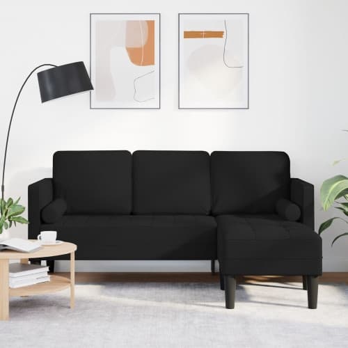 3-sits L-formad soffa Svart 160 cm Tyg