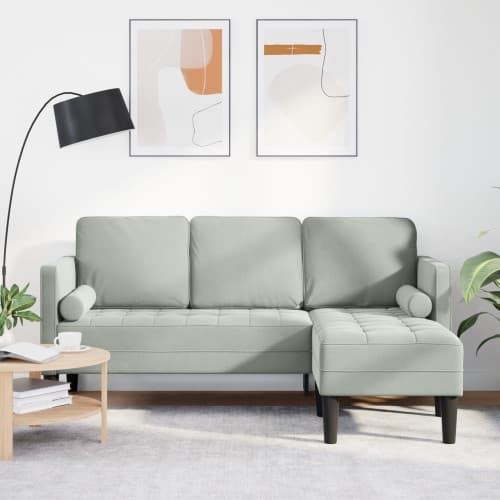 3-sitssoffa med chaise L-formad ljusgrå 160 cm sammet