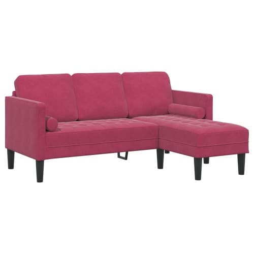 3-sitssoffa med chaise L-formad vinröd 160 cm sammet