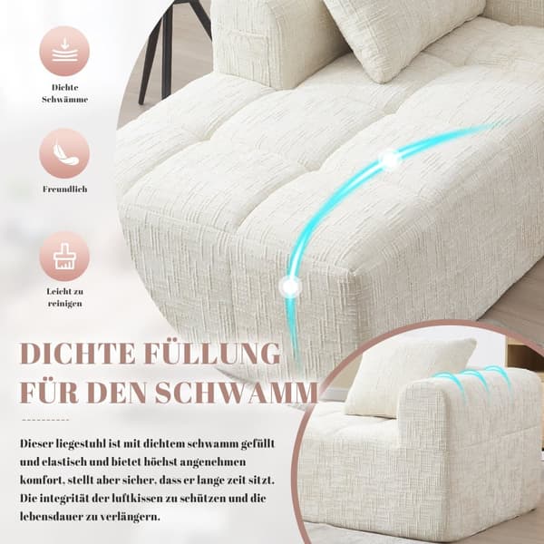 Bekväm schäslongsoffa – ingen montering krävs, mjuk soffa med kuddar och sidofickor för fjärrkontroll och mobil – beige