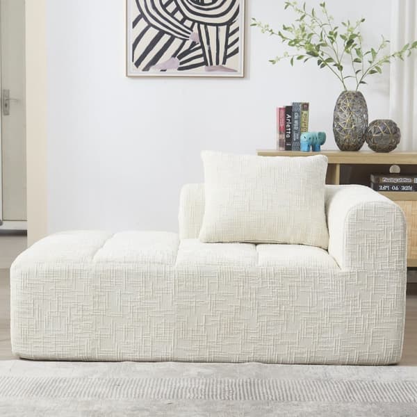 Bekväm schäslongsoffa – ingen montering krävs, mjuk soffa med kuddar och sidofickor för fjärrkontroll och mobil – beige