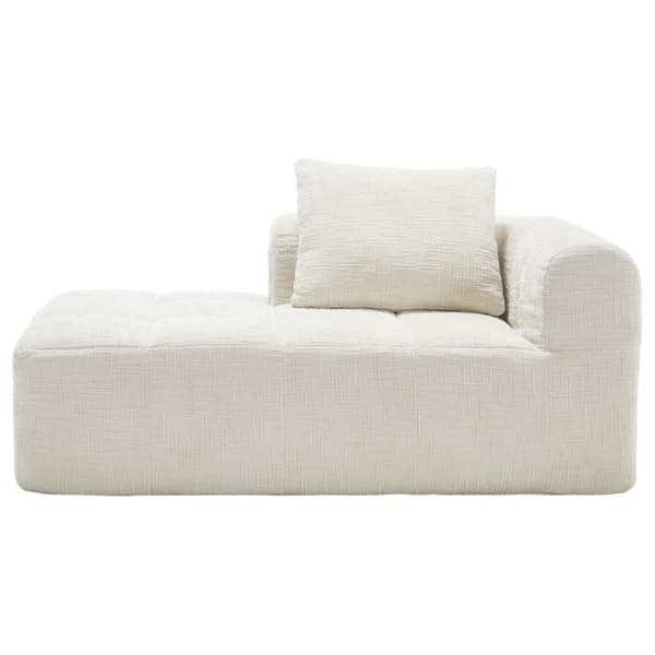 Bekväm schäslongsoffa – ingen montering krävs, mjuk soffa med kuddar och sidofickor för fjärrkontroll och mobil – beige