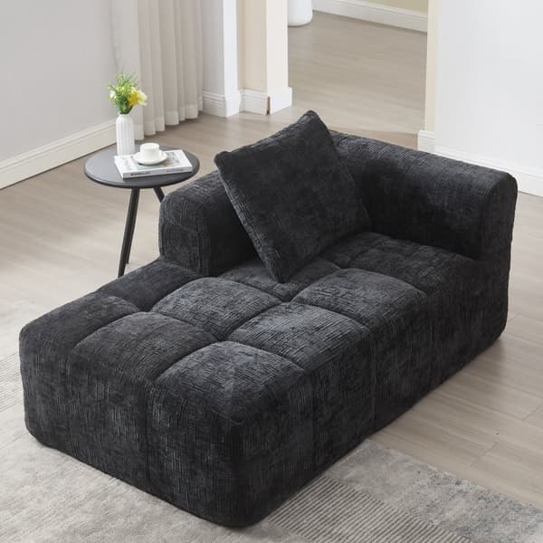 Komfortabel chaiselong sofa – ingen montering nødvendig, blød sofa med hynder og sidelommer til fjernbetjening og mobiltelefon – sort