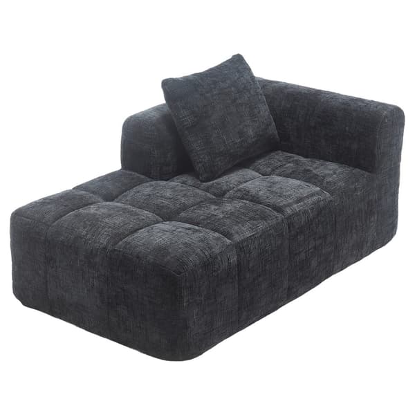 Komfortabel chaiselong sofa – ingen montering nødvendig, blød sofa med hynder og sidelommer til fjernbetjening og mobiltelefon – sort