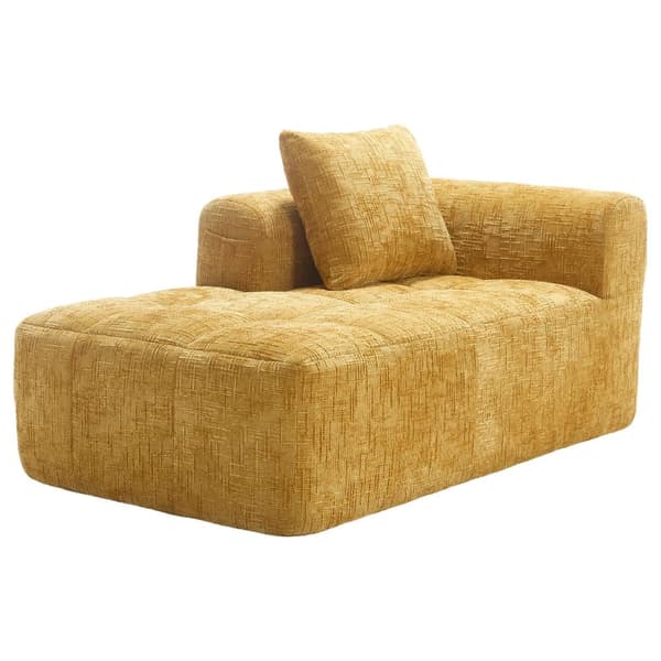 Komfortabel chaiselong sofa – ingen montering nødvendig, blød sofa med hynder og sidelommer til fjernbetjening og mobil – gul