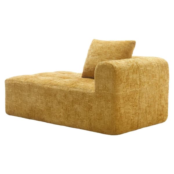 Komfortabel chaiselong sofa – ingen montering nødvendig, blød sofa med hynder og sidelommer til fjernbetjening og mobil – gul